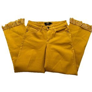 L&B Mustard Yellow Mid Rise Boyfriend Jeans - Distressed Fringe Edge - 6